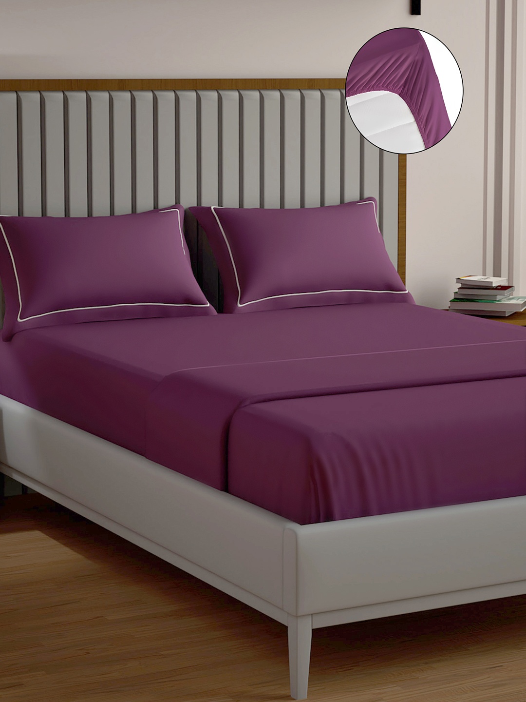 

Mulberry Living Serenity Solids 250 TC Fitted Cotton King Bedsheet Set 1.98 m x 1.82 m, Maroon