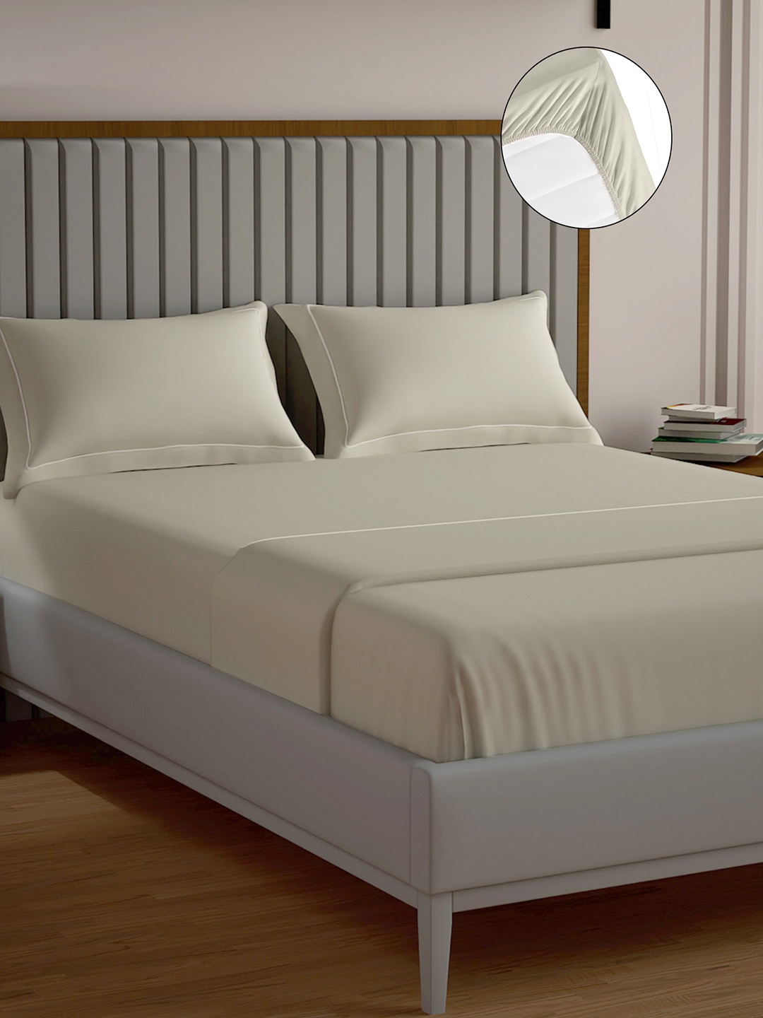 

Mulberry Living Serenity Solids 250 TC Fitted Cotton King Bedsheet Set 1.98 m x 1.82 m, Off white