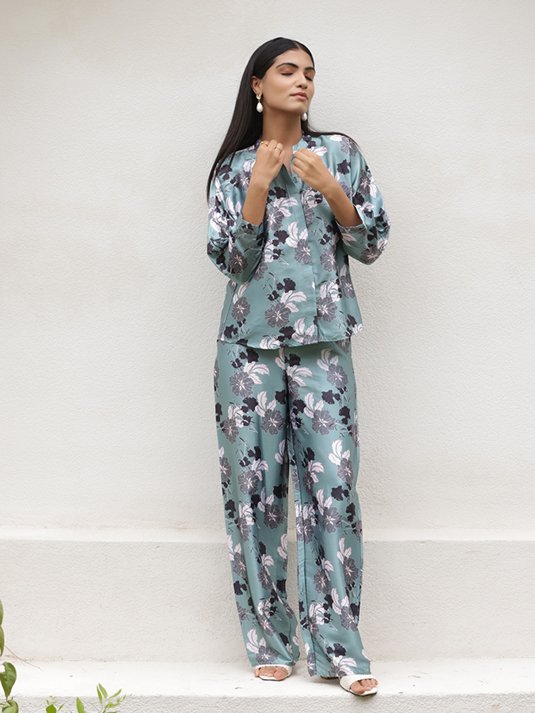 

Tasya India Printed Shirt With Trousers Co-Ords, Blue