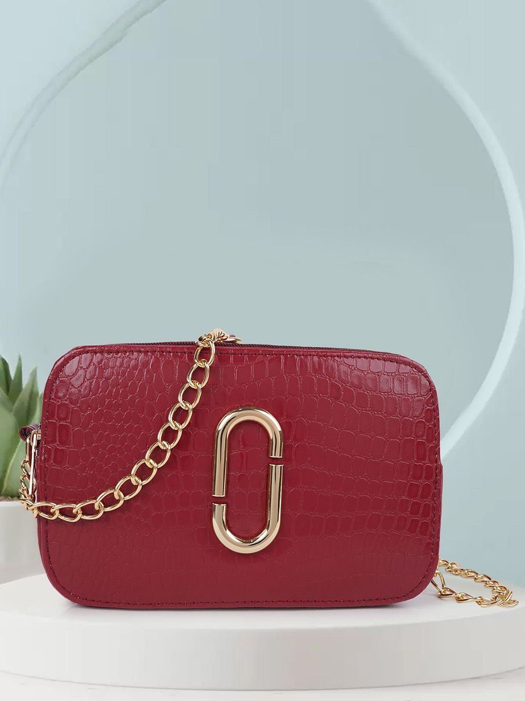 

SPOTIC Structured Sling Bag with Cut Work, Maroon