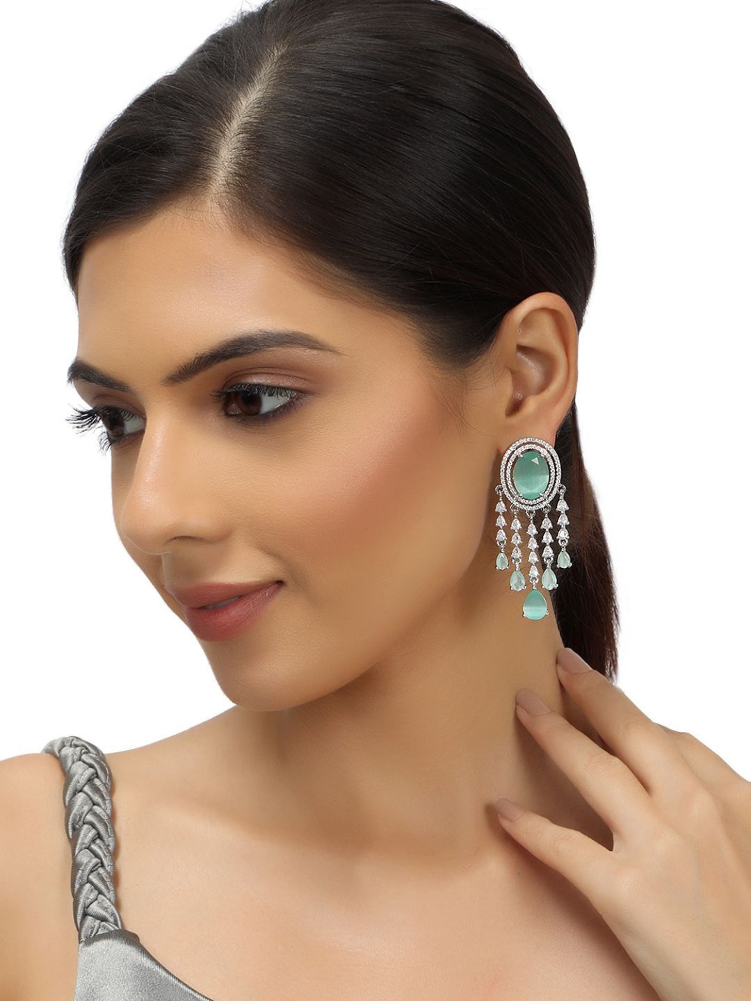 

House of Pataudi Silver-Plated AD-Studded Earrings