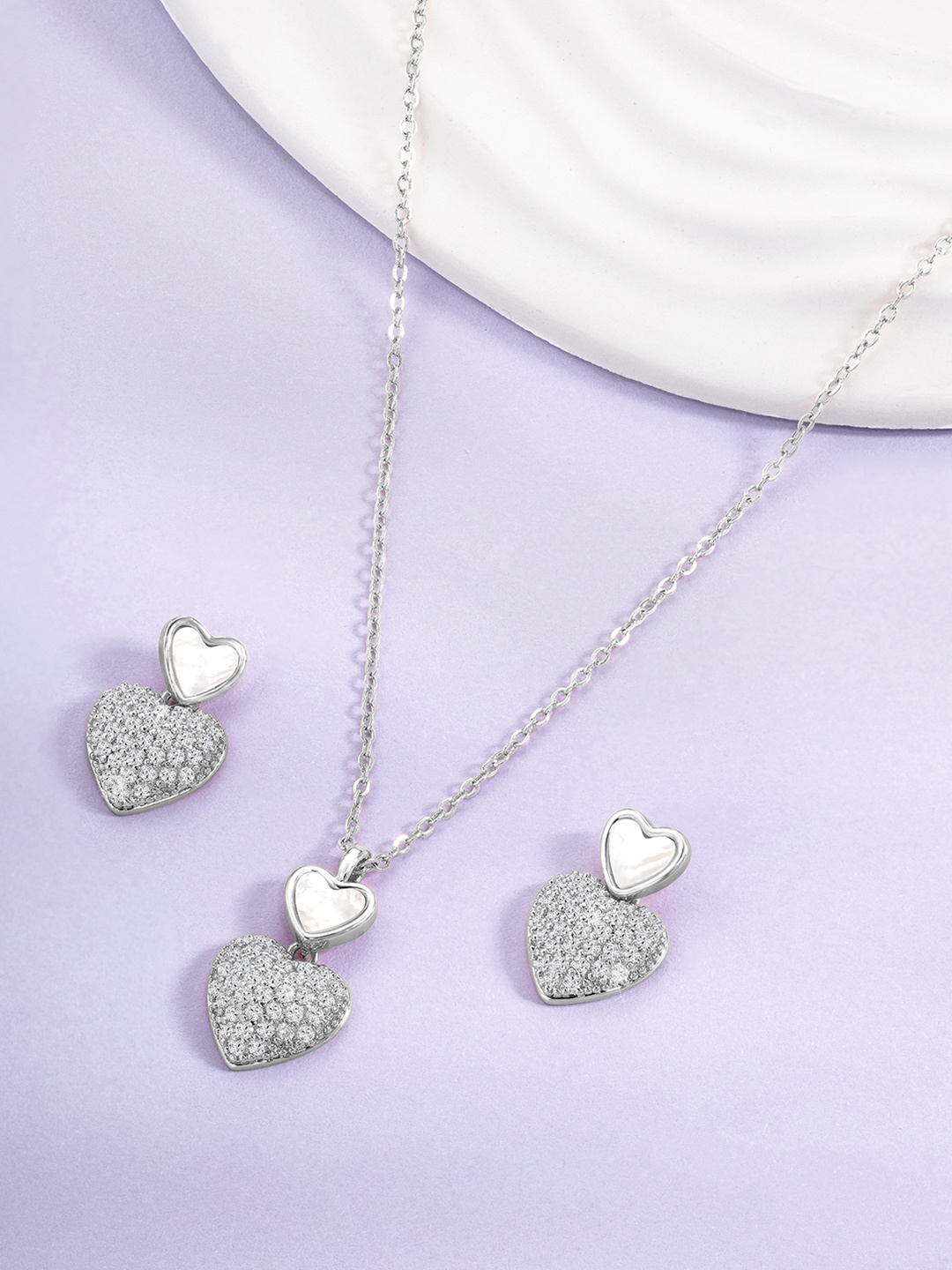 

Peora Silver Plated CZ-Studded Jewellery Set