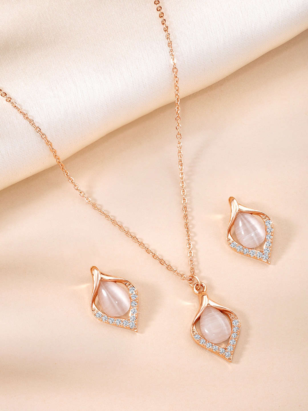 

Peora Rose Gold-Plated CZ-Studded Jewellery Set