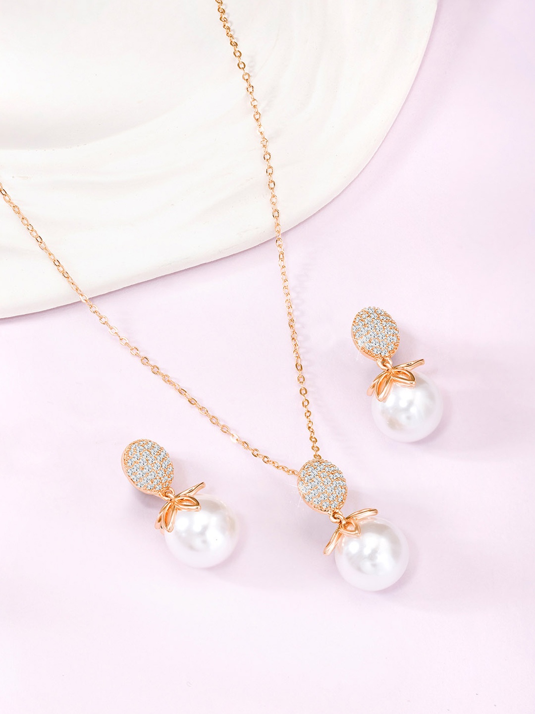 

Peora Rose Gold-Plated CZ-Studded Jewellery Set