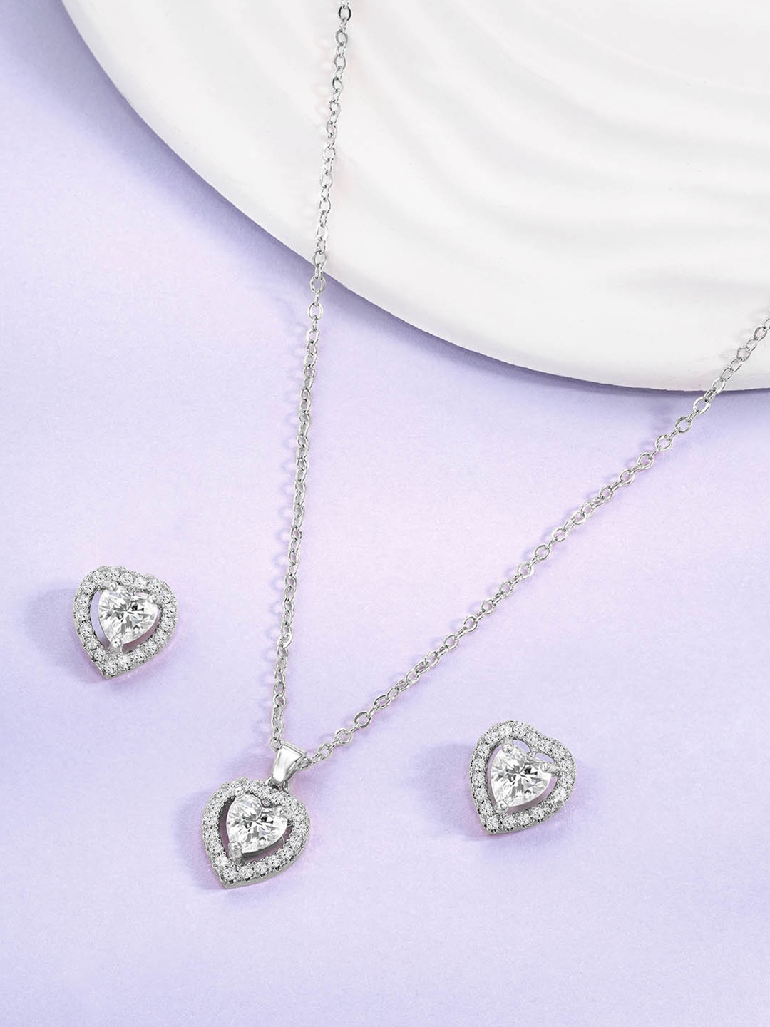

Peora Silver Plated CZ & Crystal Studded Jewellery Set