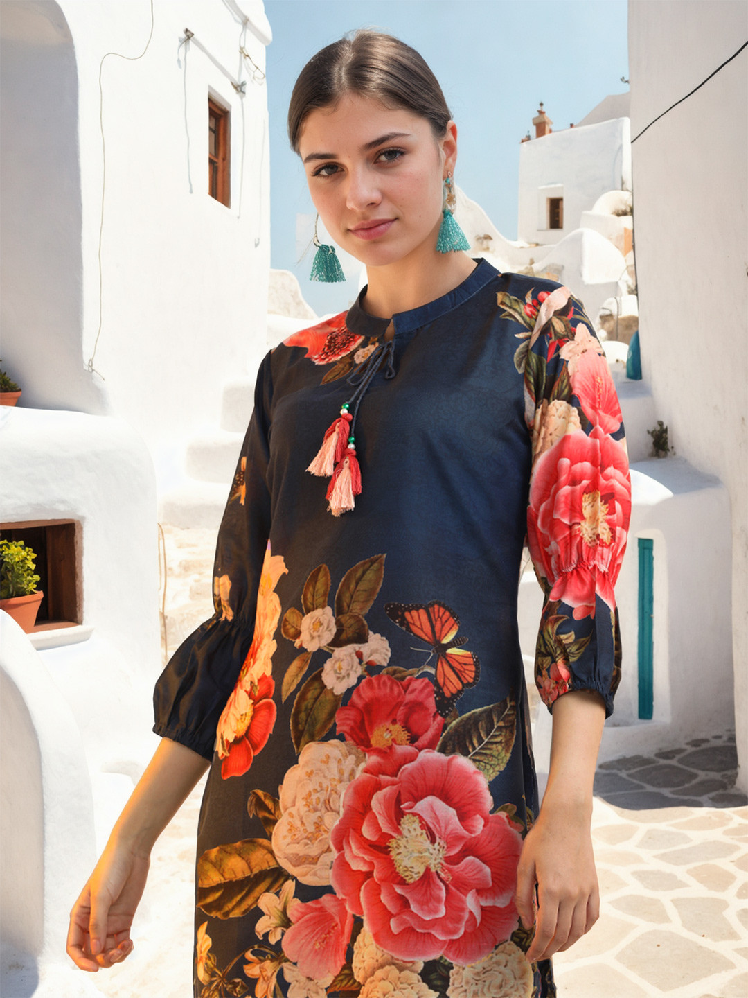 

Jaipur Kurti Women Floral Printed Regular Kurta with Trousers, Blue
