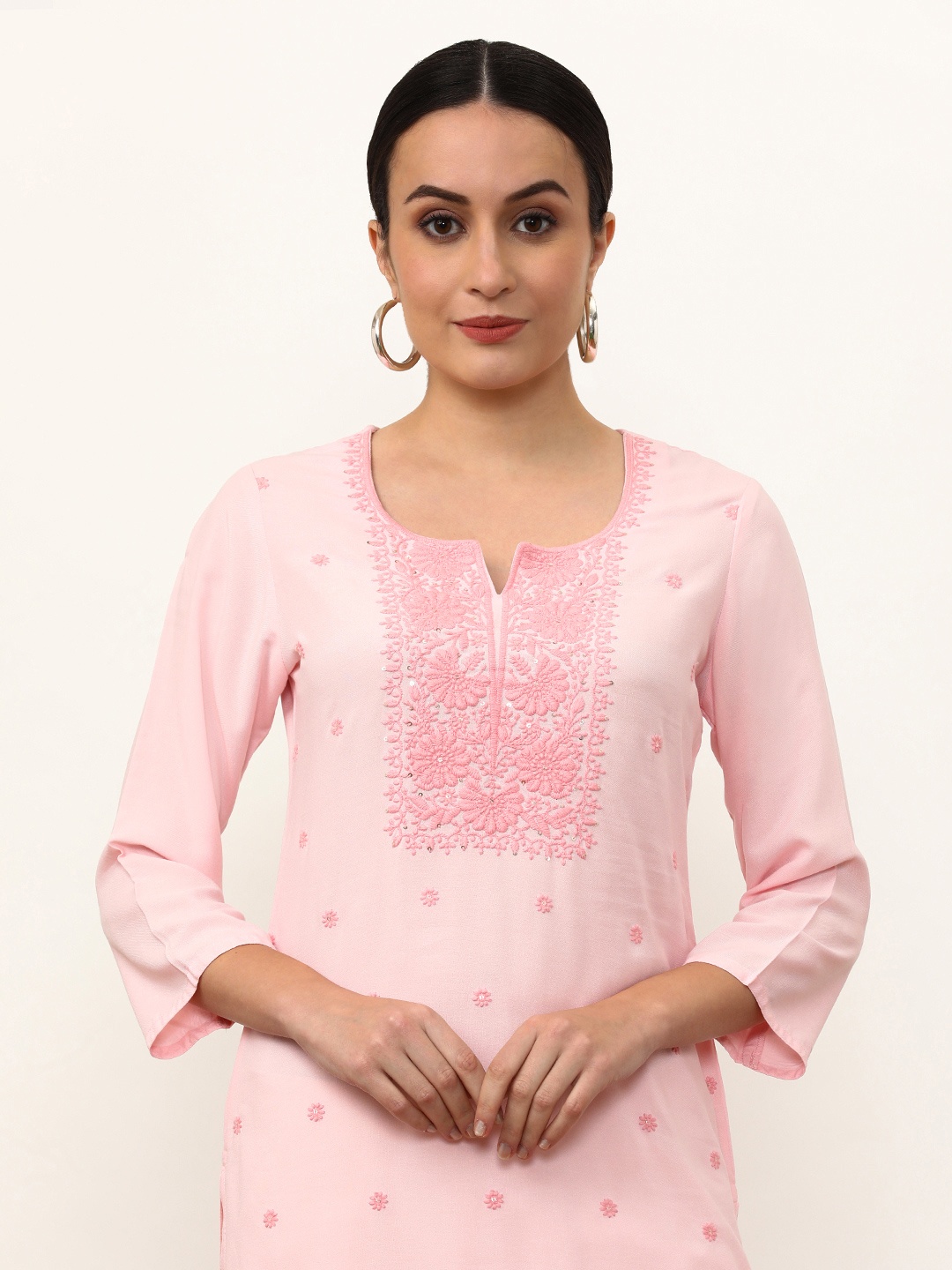 

Jaipur Kurti Women Keyhole Neck Thread Work Kurta, Pink