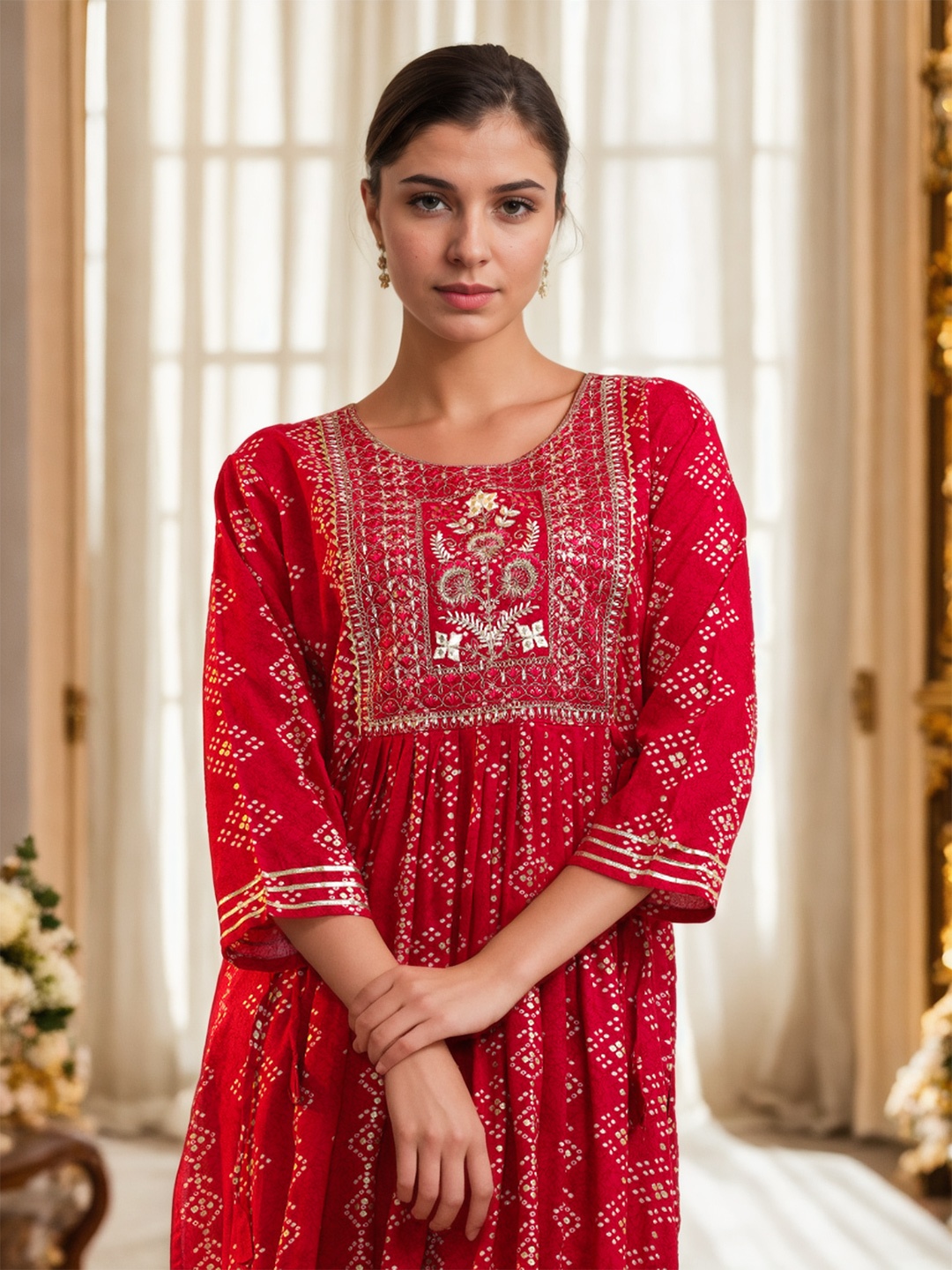 

Jaipur Kurti Women Ethnic Motifs Embroidered Thread Work Kurta, Pink