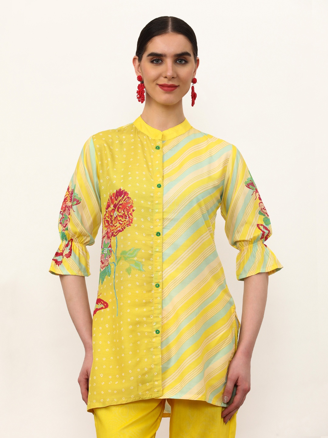 

Jaipur Kurti Embroidered Tunic With Trouser Co-Ords, Mustard