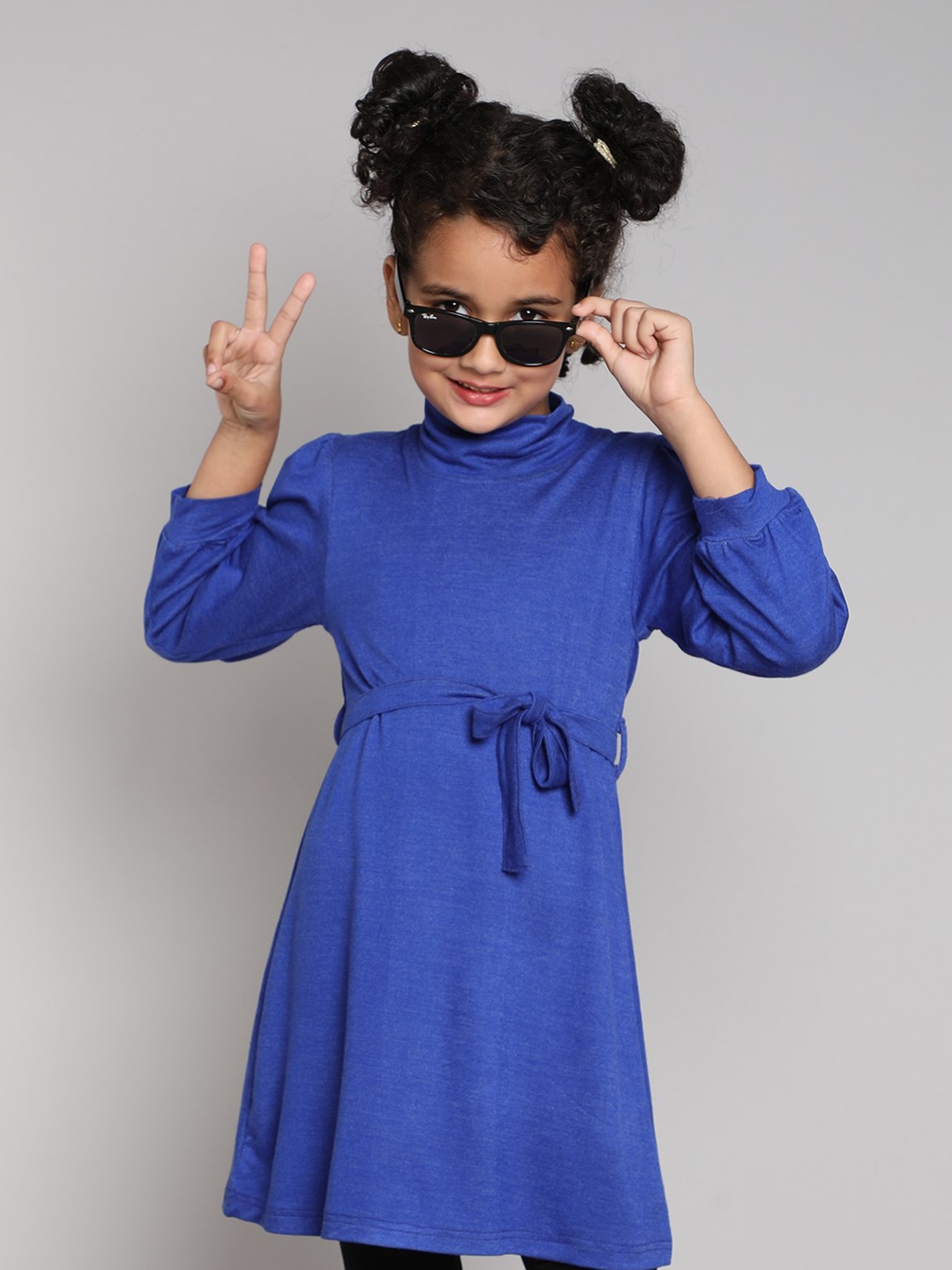 

taffykids Girls Solid High Neck A-Line Dress, Blue