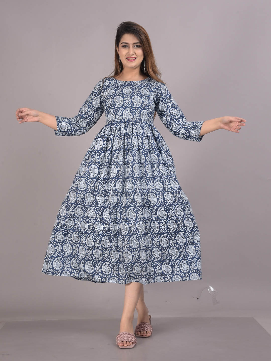 Aarti Fashion Women Floral Printed Floral Maternity Anarkali Kurta, Blue