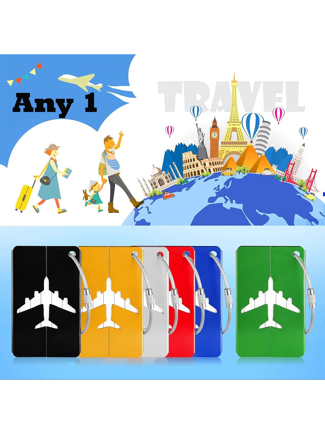 

Flenzy Metal Airplane Luggage Tag with Name and Id Card, Green