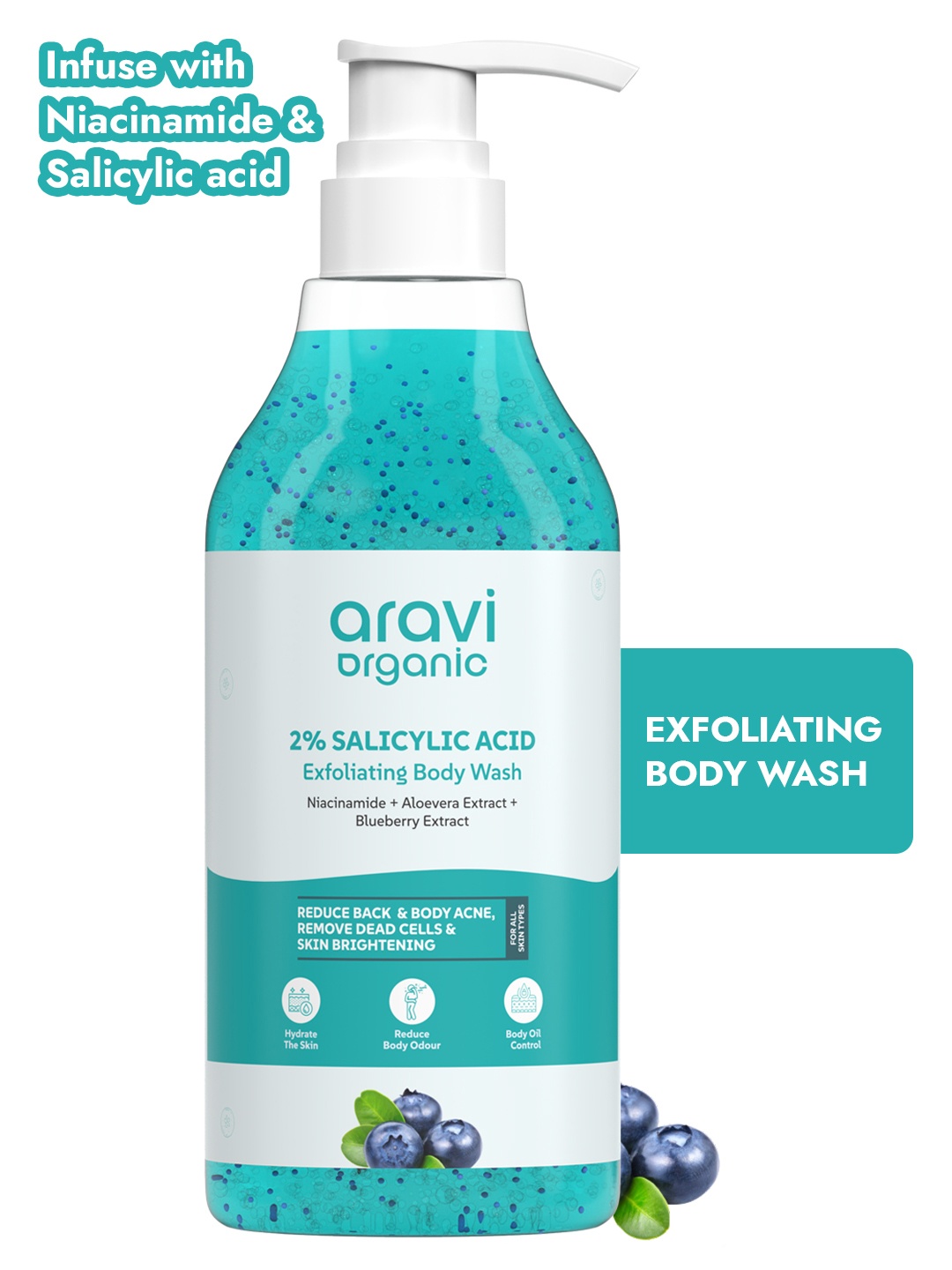 

Aravi Organic 2% Salicylic Acid Exfoliating Body Wash - 300 ml, Blue