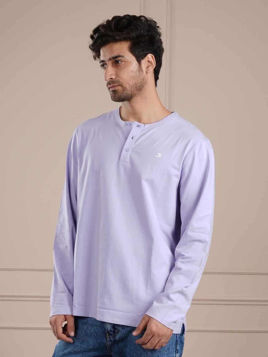 

ROAR FOR GOOD Men Henley Neck Organic Cotton Solid T-shirt, Lavender