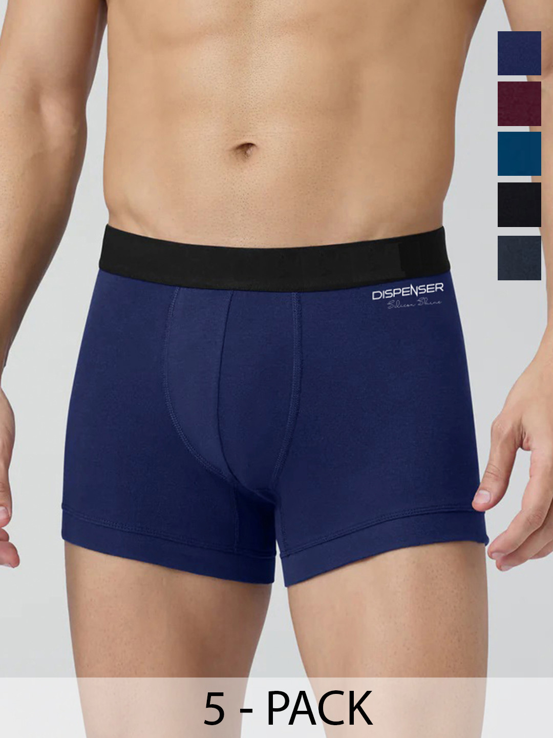 

DISPENSER Men Pack Of 5 Cotton Short Trunks T/P1-TRUNK-NAVY-WINE-AIRFORCE-BLACK-GREY-M, Navy blue