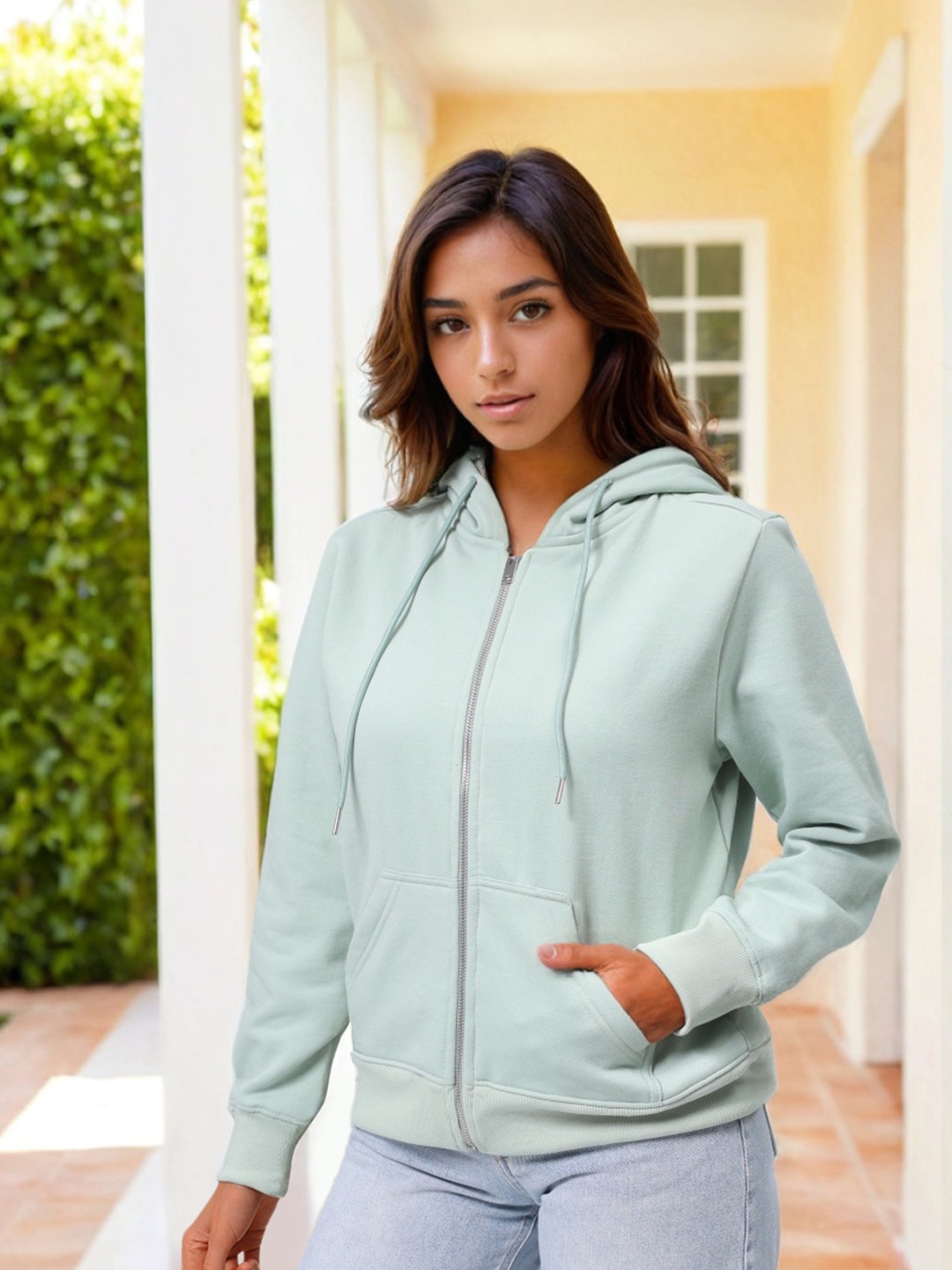 

Freehand by The Indian Garage Co Women Hooded Cotton Sweatshirt, Green