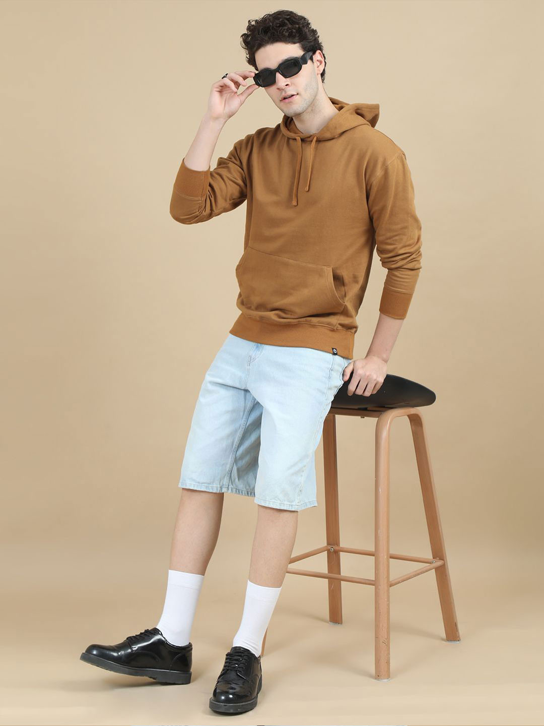 

Bushirt Men Hooded Pullover Sweatshirt, Brown