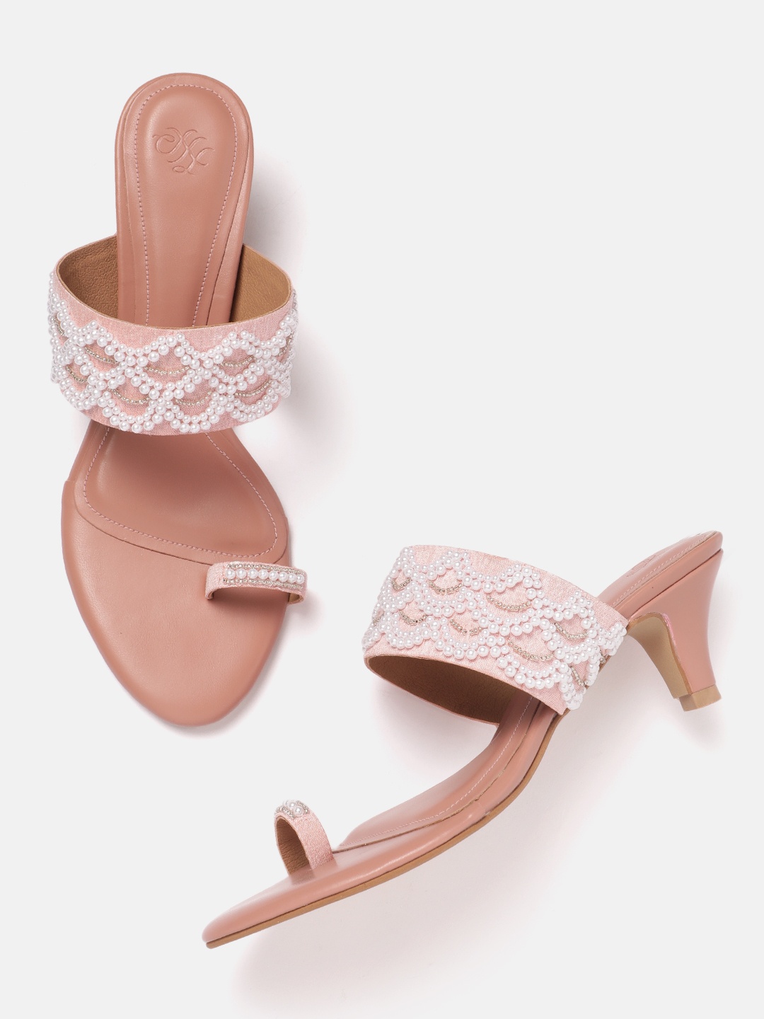 

House of Pataudi Ethnic Embellished Kitten Heels, Pink