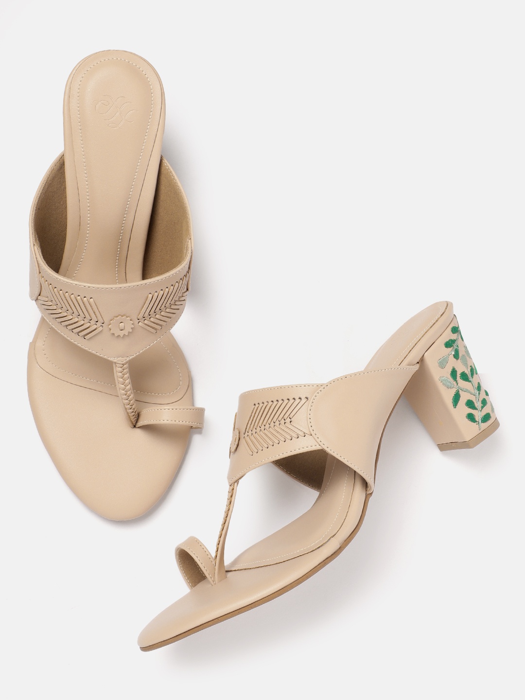 

House of Pataudi Ethnic Motif Design Block Heels, Beige
