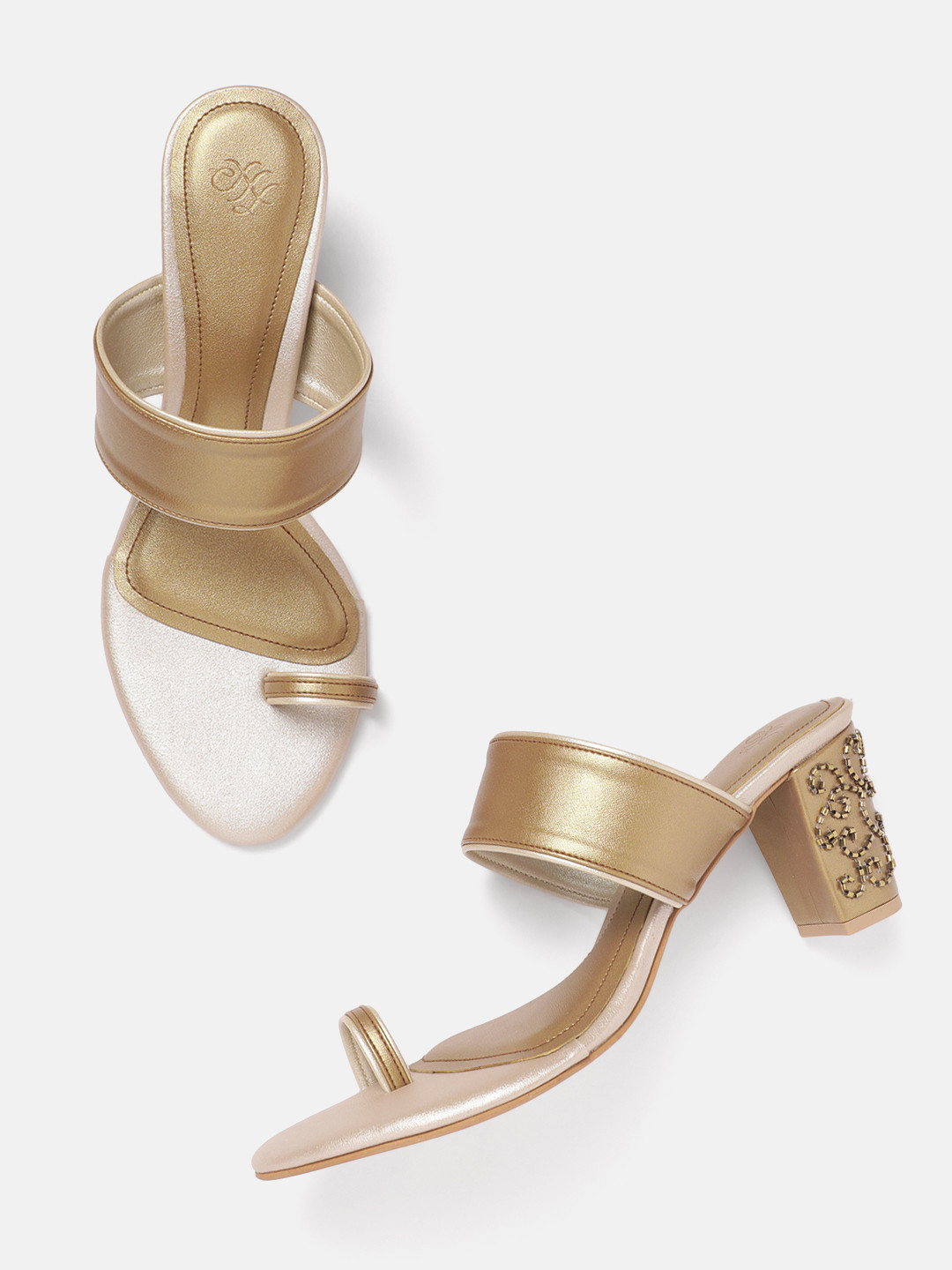 

House of Pataudi Ethnic Embellished Block Heels, Rose gold
