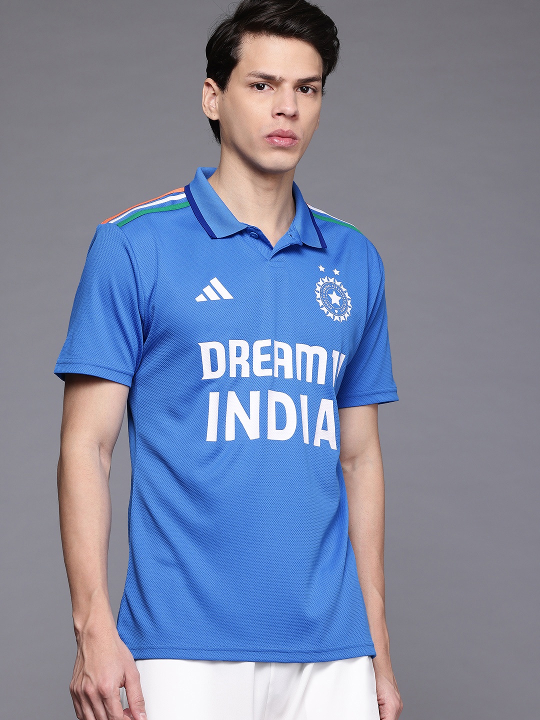 

ADIDAS Typography Printed Indian Cricket Team Jersey T-shirt, Blue