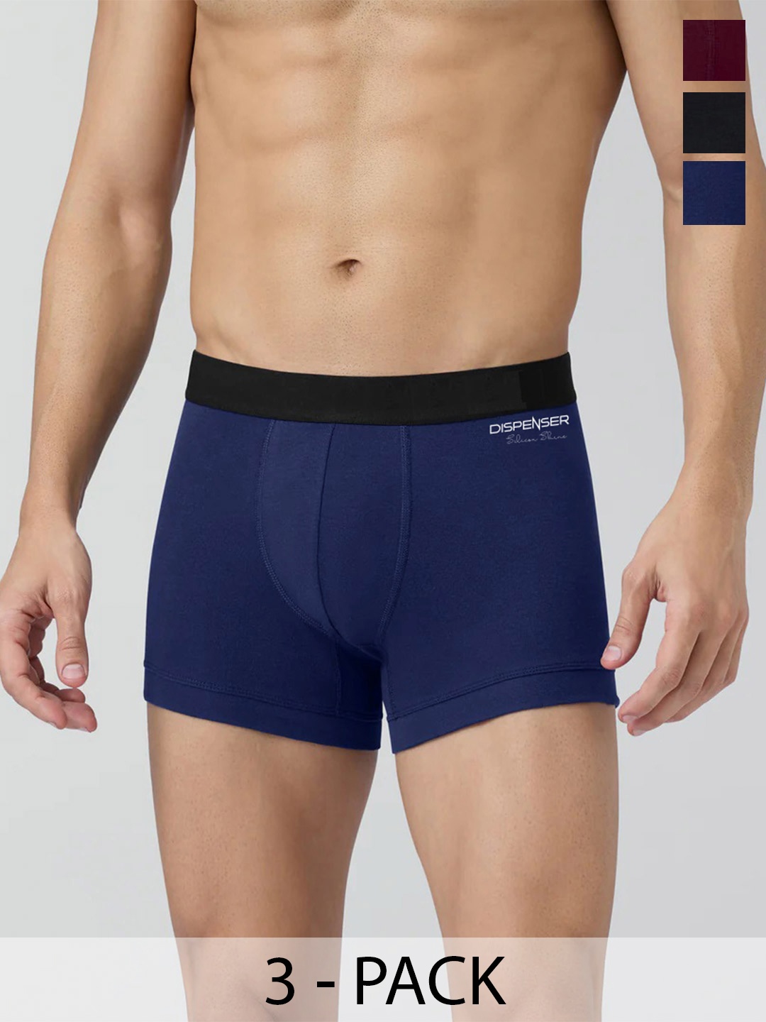 

DISPENSER Men Pack Of 3 Trunks T-P1-NAVY-BLACK-WINE-M, Blue