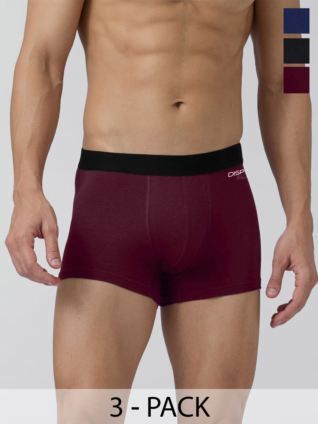 

DISPENSER Men Pack Of 3 Breathability Trunks T-P1-WINE-BLACK-NAVY-M, Navy blue