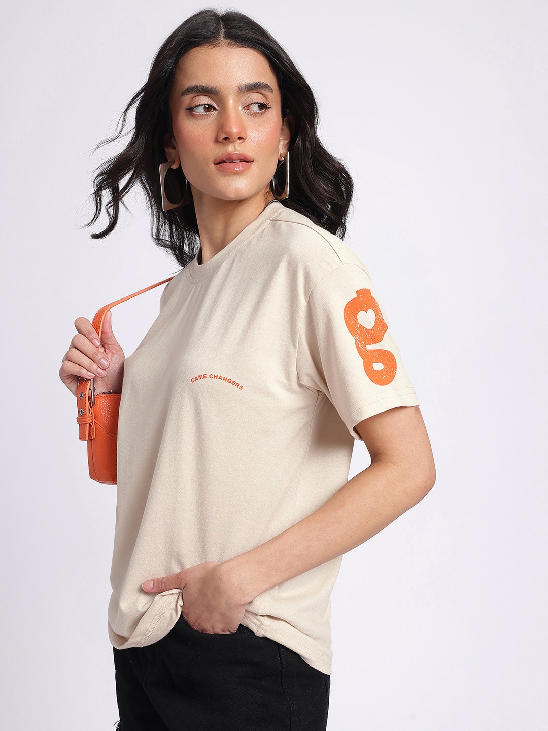 

glitchez Urban Essential Drop-Shoulder Relaxed T-shirt, Beige