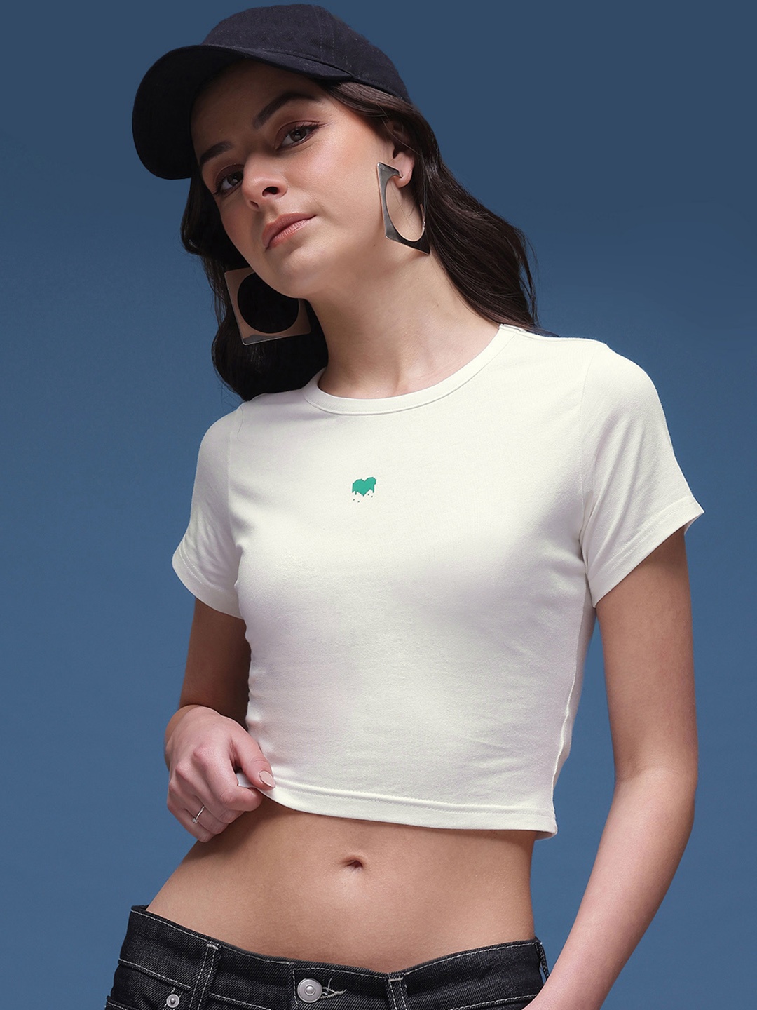 

glitchez The New Neutrals Printed Detail Crop T-shirt, White