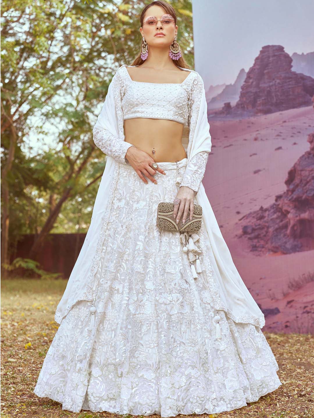 

panchhi Embellished Beads & Stones Semi-Stitched Lehenga & Unstitched Blouse With Dupatta, Cream