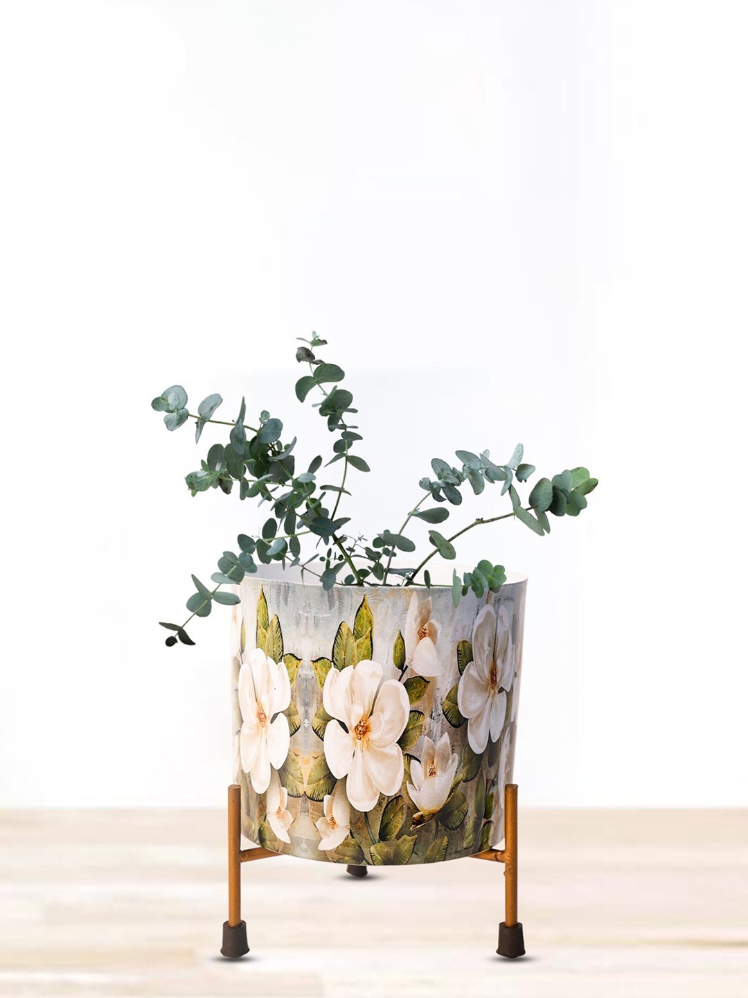

Nymph Reva Green & White 2 Pieces Printed Flower Planters With Stand