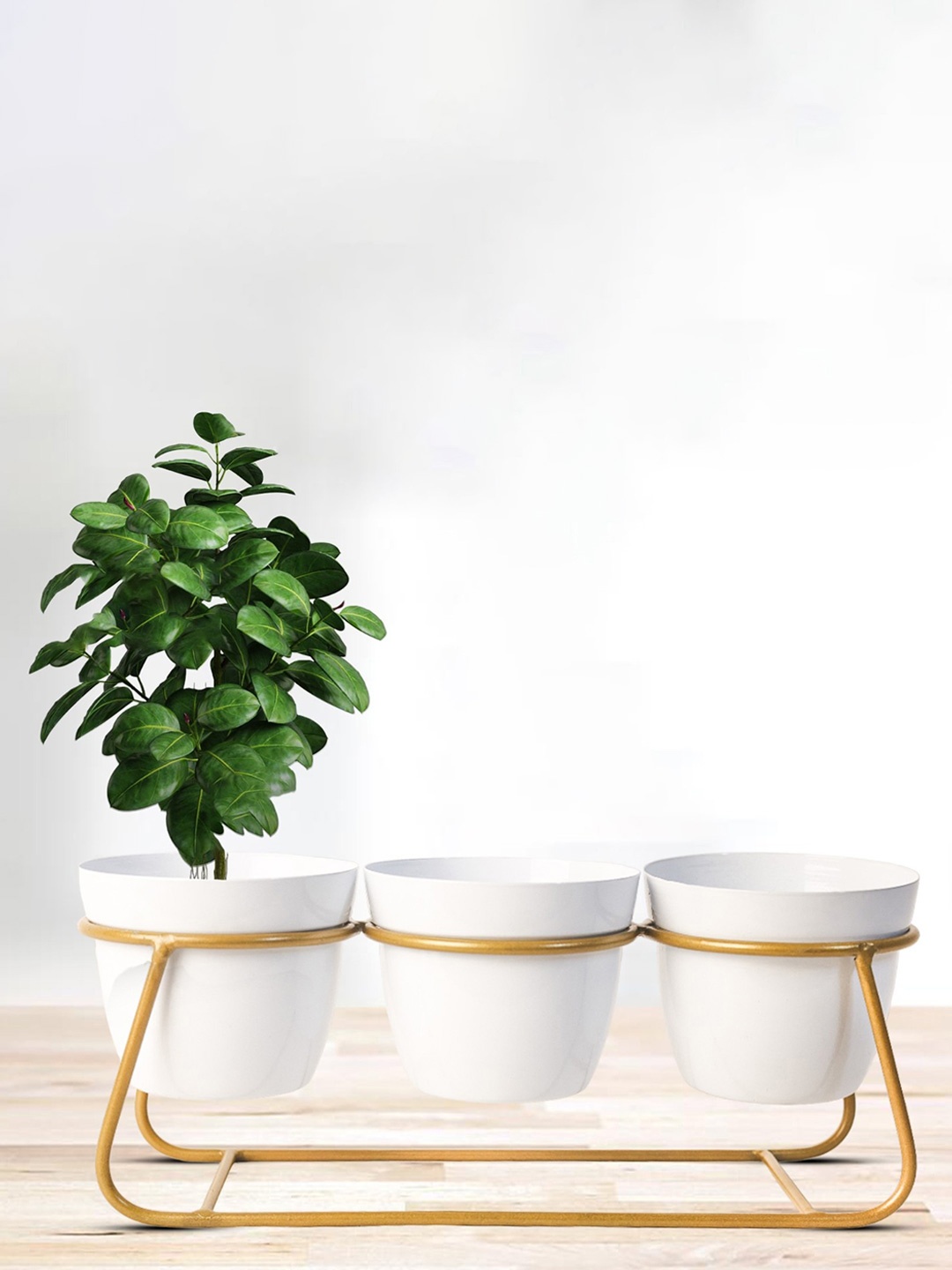 

Nymph Reva White & Gold-Toned 3 Pieces Flower Planters With Stand