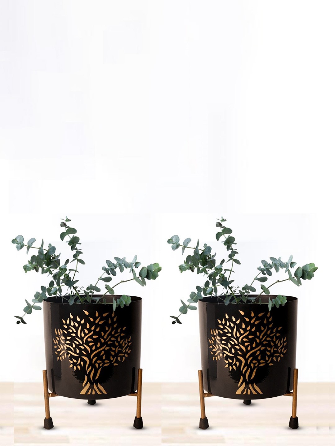

Nymph Reva Black & Gold-Toned 2 Pieces Flower Planters With Stand