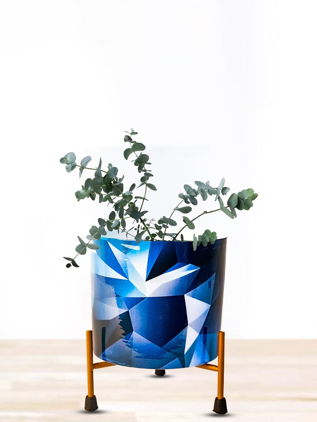 

Nymph Reva Home White & Blue Printed Planters With Stand