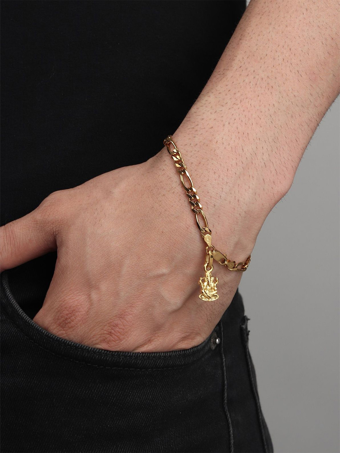 

AKSHAT SAPPHIRE Men 92.5 Sterling Silver Gold-Plated Ganesh ji Pendant With Charm Bracelet