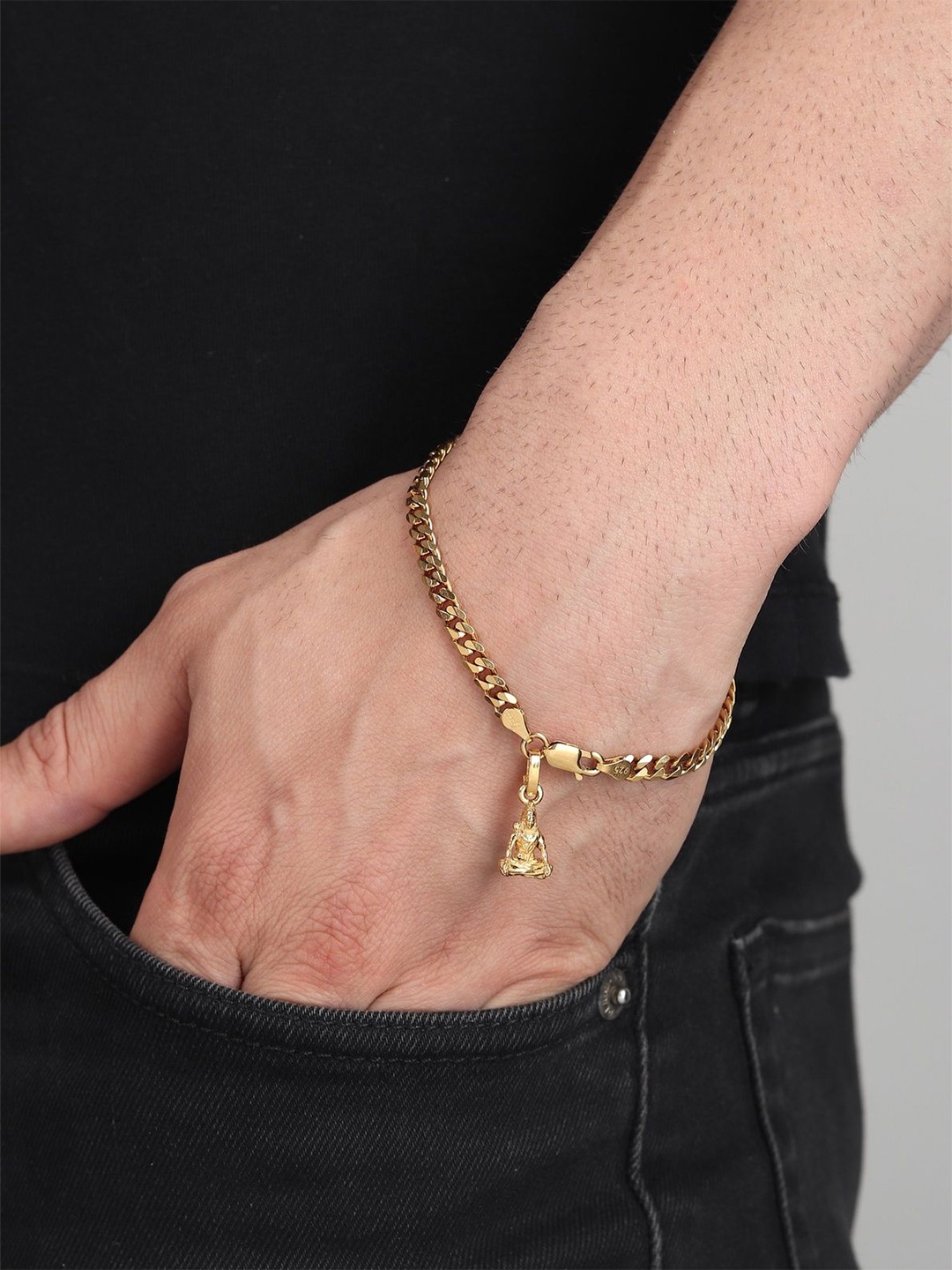 

AKSHAT SAPPHIRE Men 925 Sterling Silver Gold-Plated God Shiva Link Bracelet