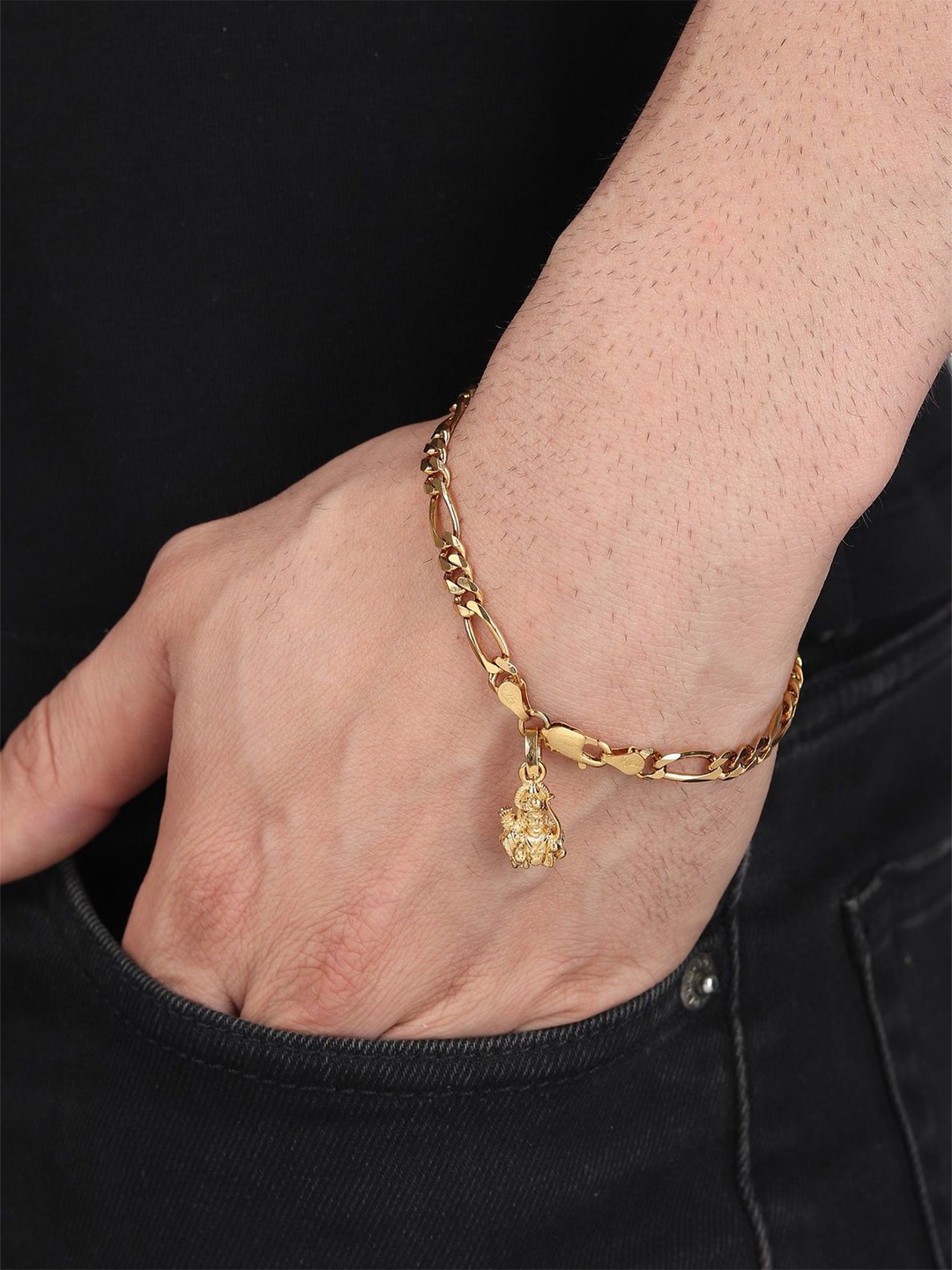 

AKSHAT SAPPHIRE Men 925 Sterling Silver Gold-Plated God Ram Link Bracelet