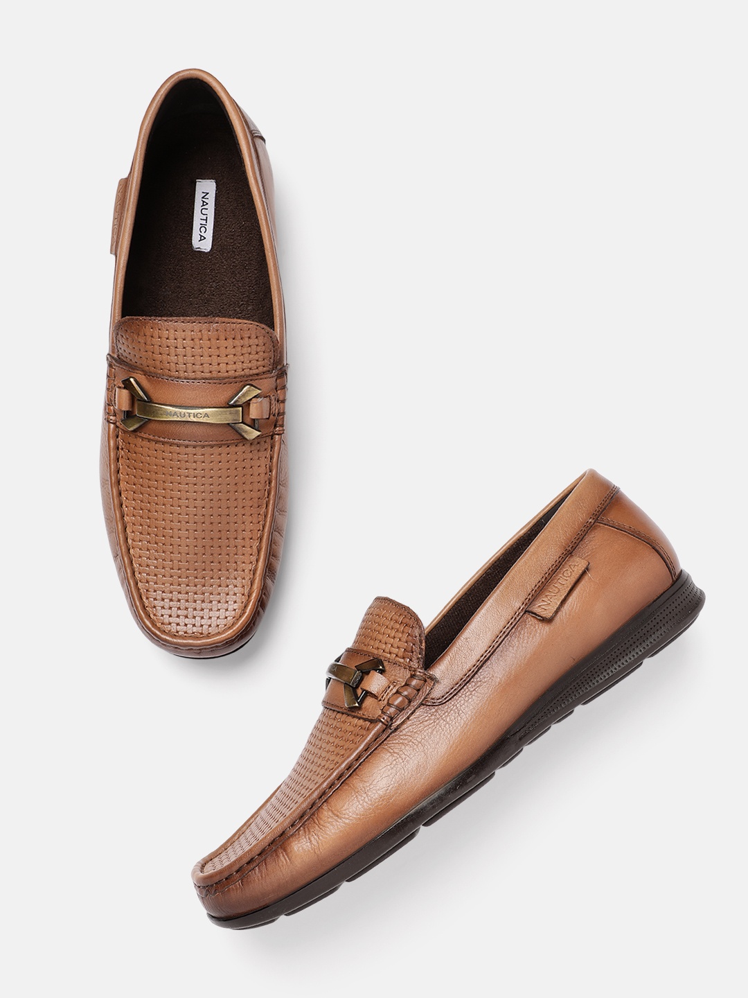 

Nautica Men Leather Textured Horsebit Loafers, Brown