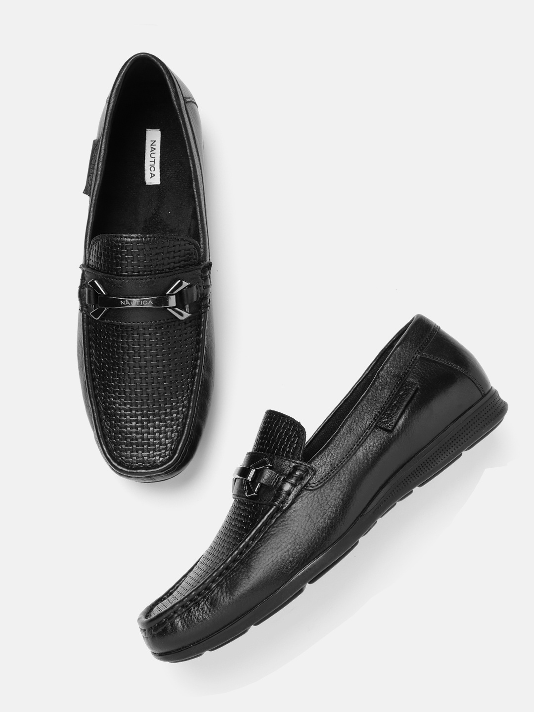

Nautica Men Leather Textured Horsebit Loafers, Black