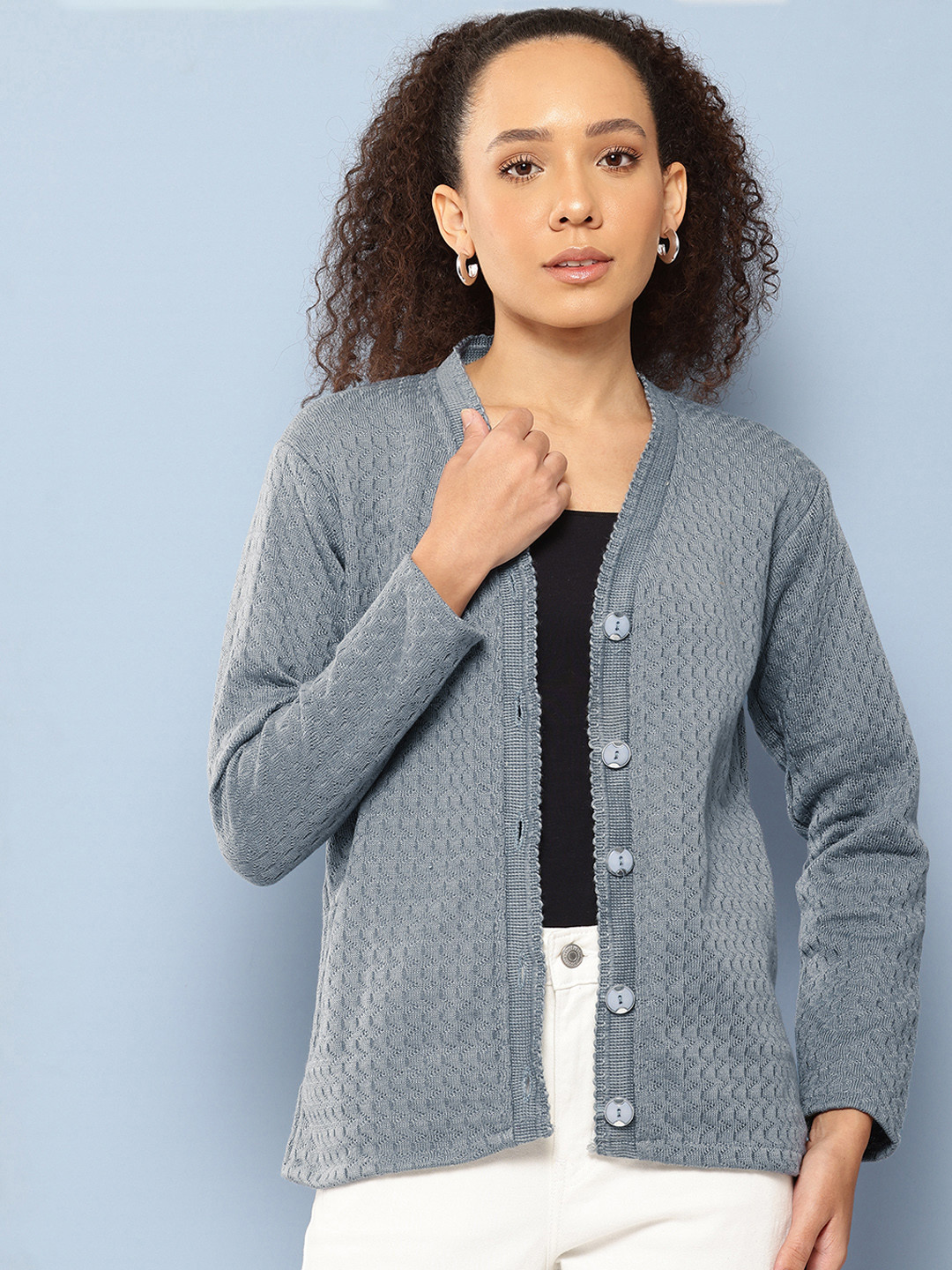 

Aarika Open Knit Woollen Cardigan, Grey