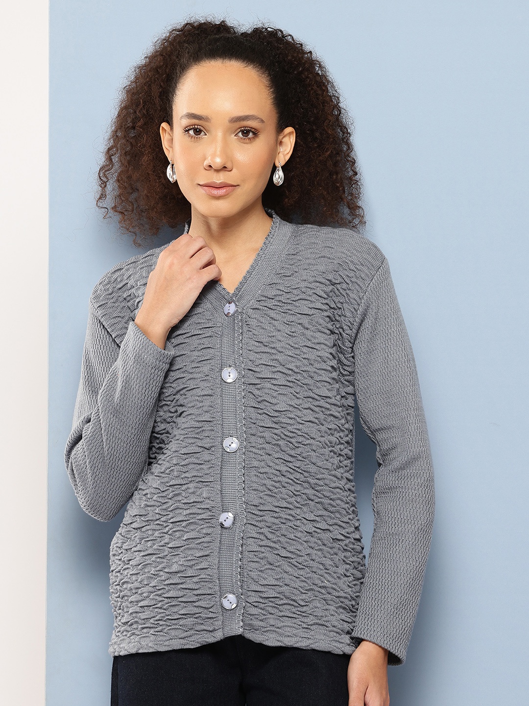 

Aarika Textured Woollen Cardigan, Grey