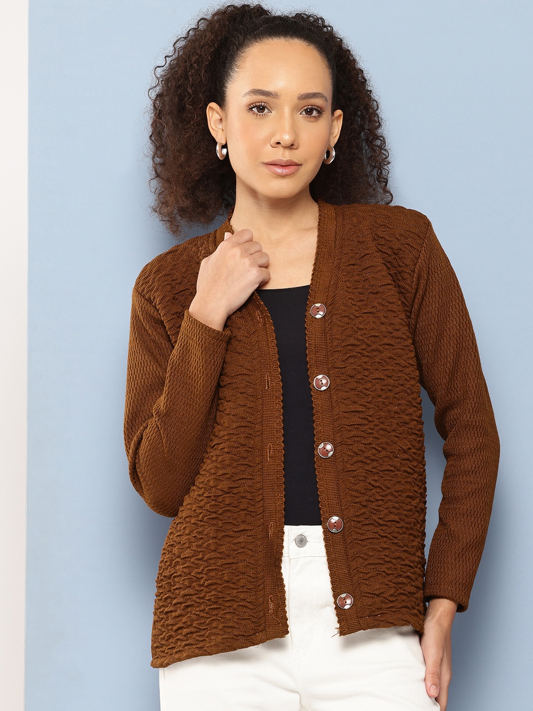 

Aarika Textured Woollen Cardigan, Brown