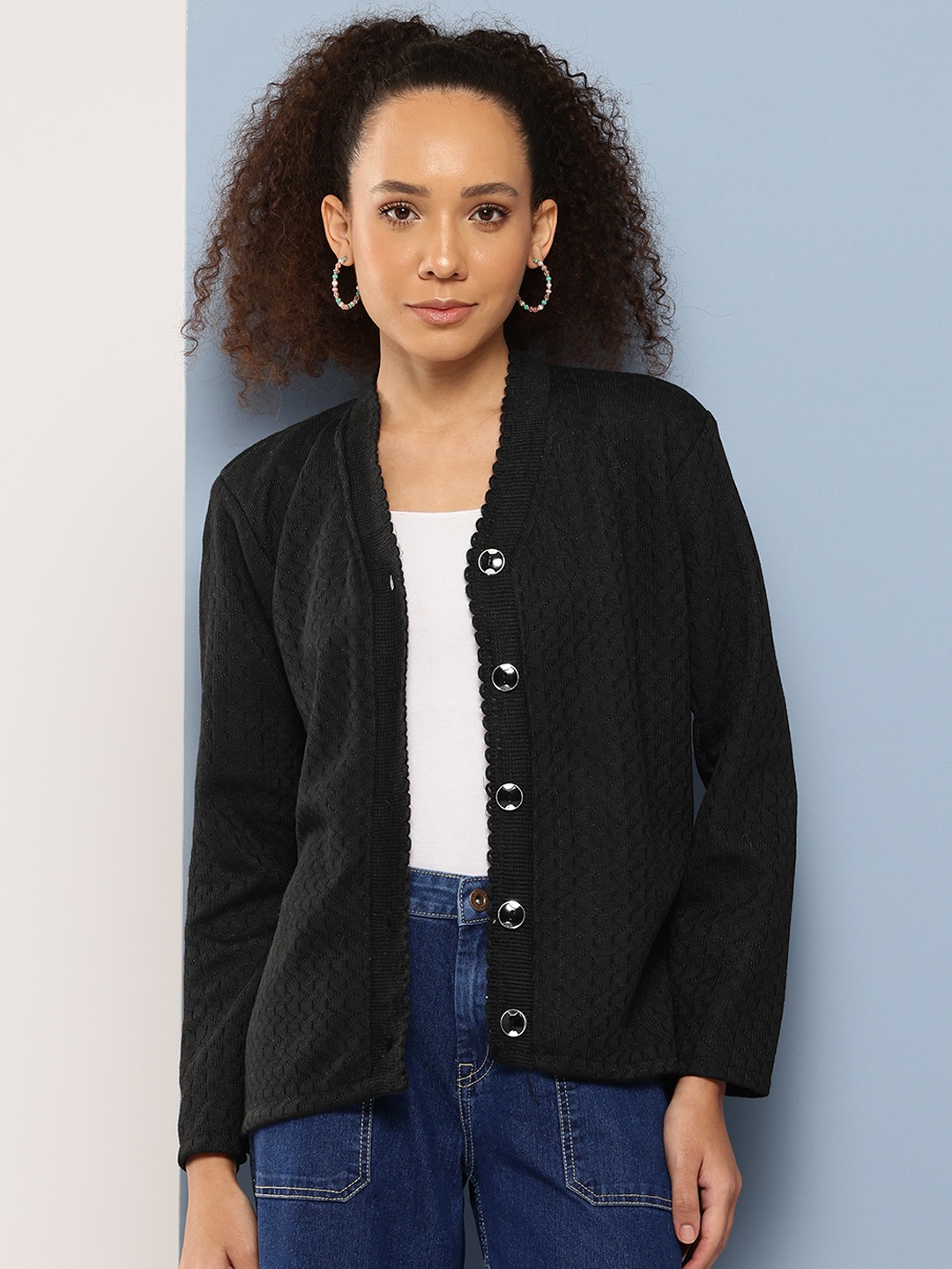 

Aarika Open Knit Woollen Cardigan, Black