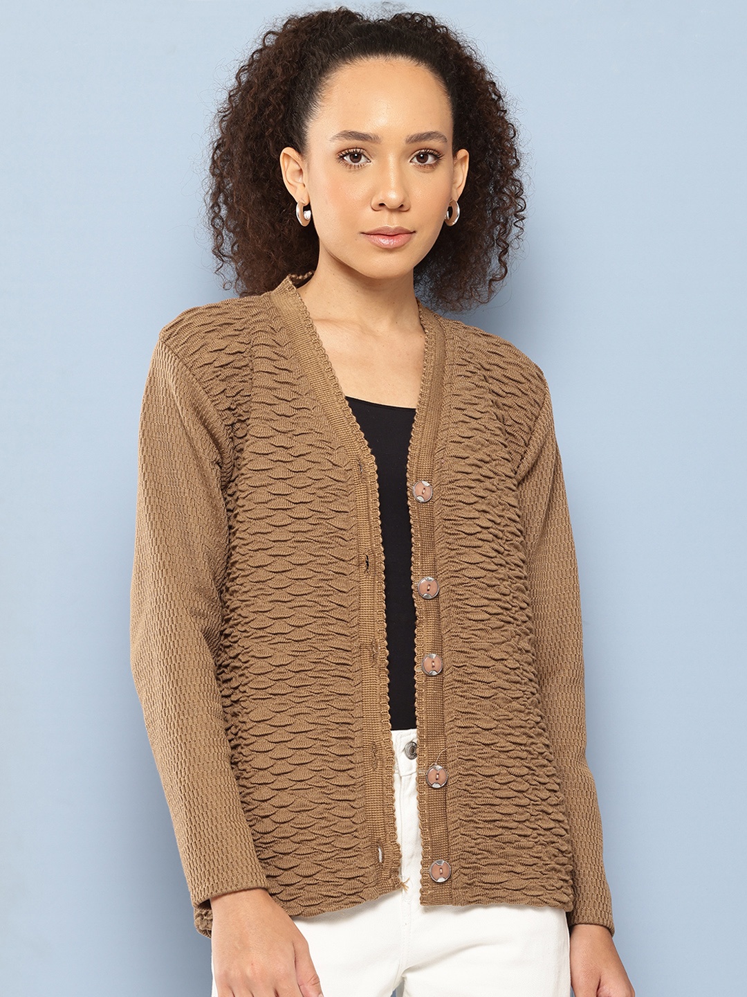 

Aarika Textured Woollen Cardigan, Brown