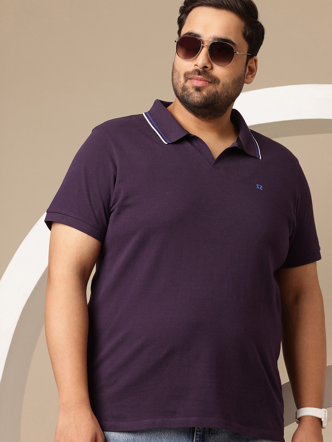 

Sztori Men Plus Size Polo Collar Pure Cotton T-shirt, Purple