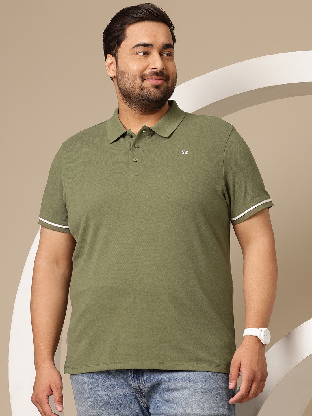 

Sztori Men Plus Size Polo Collar Pure Cotton T-shirt, Olive