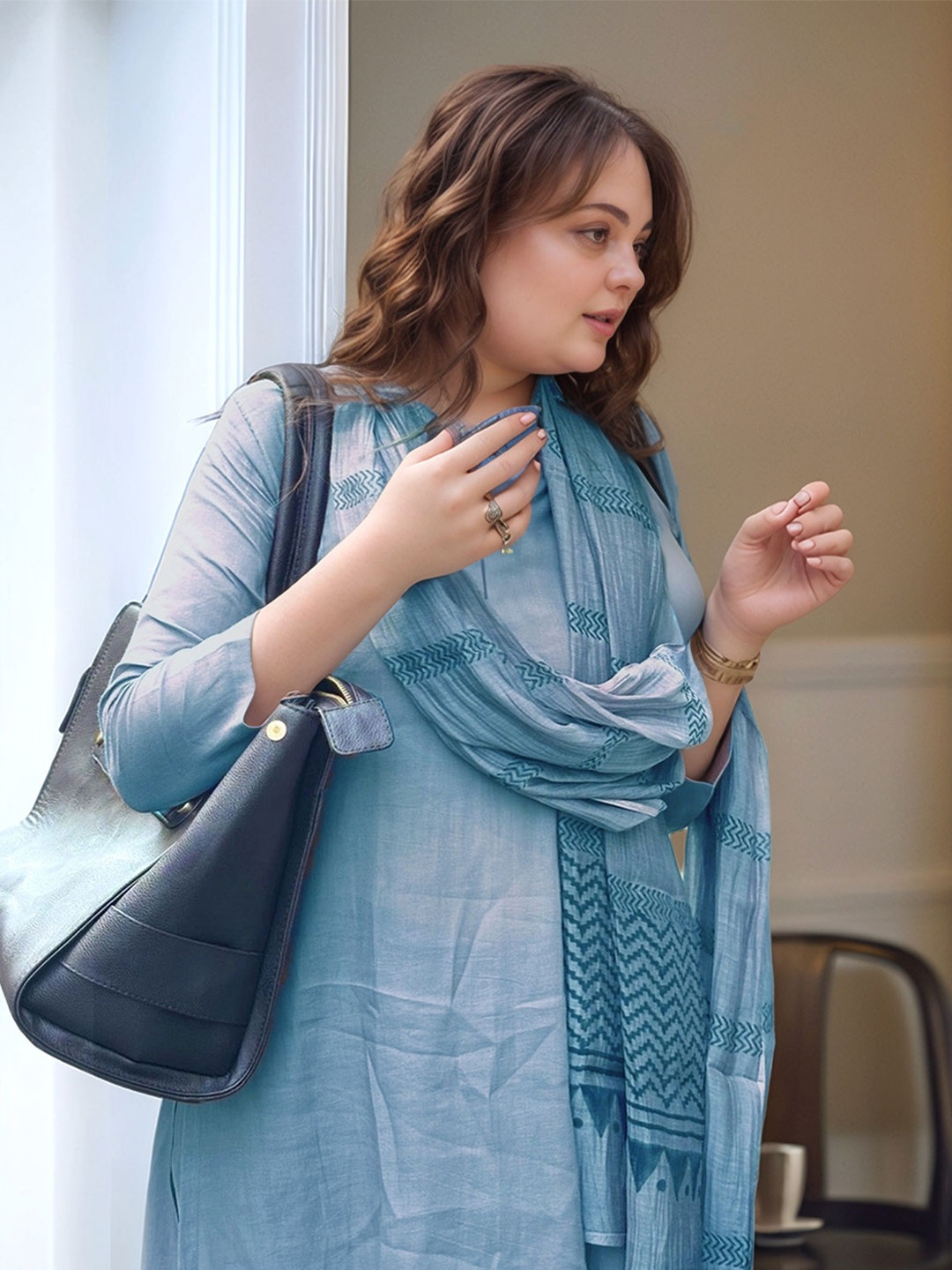 

Anni Designer Round Neck Straight Kurta With Palazzos & Dupatta, Blue