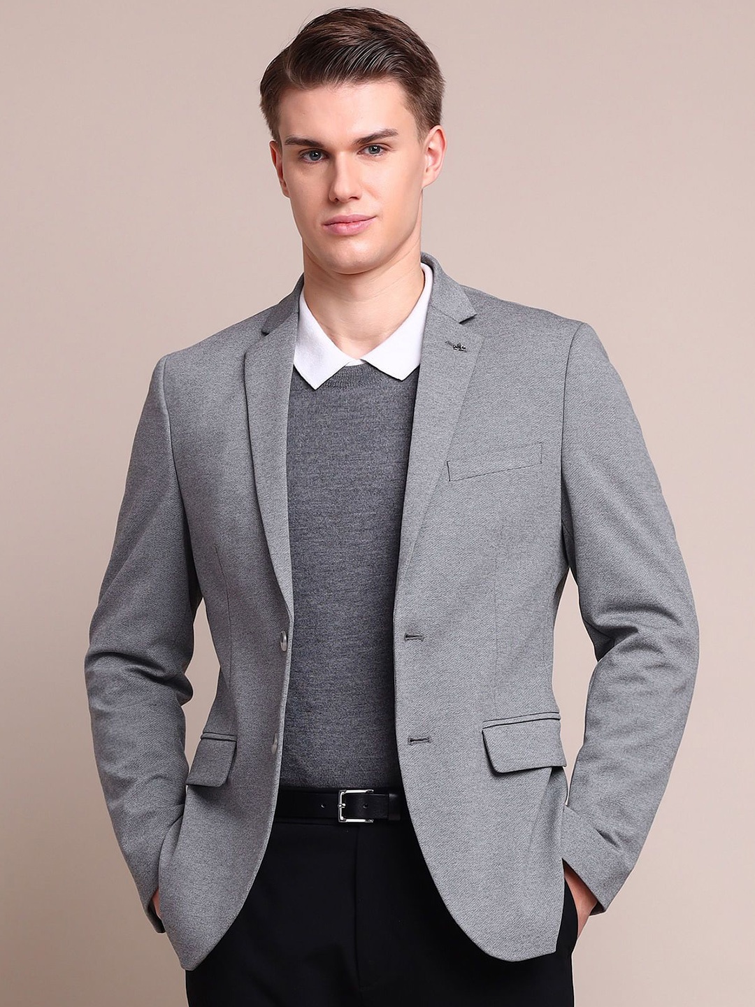 

Arrow Notched Lapel Collar Single Breasted Formal Blazer, Grey