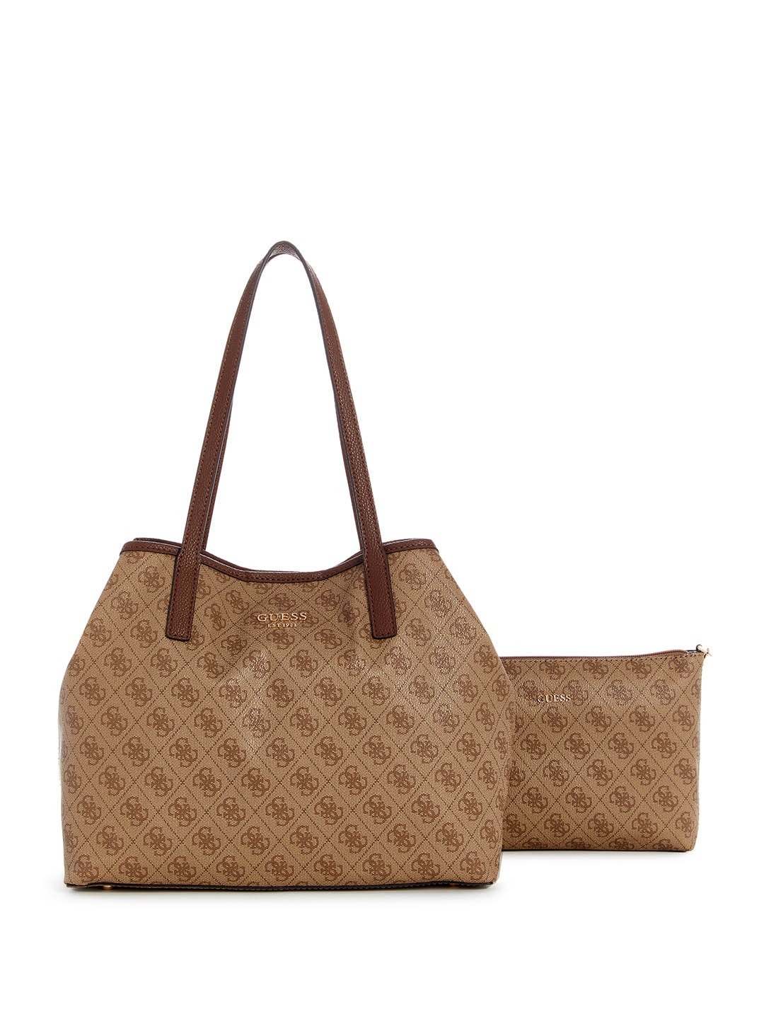 

GUESS Brand Logo Printed Structured Shoulder Bag with Pouch, Brown