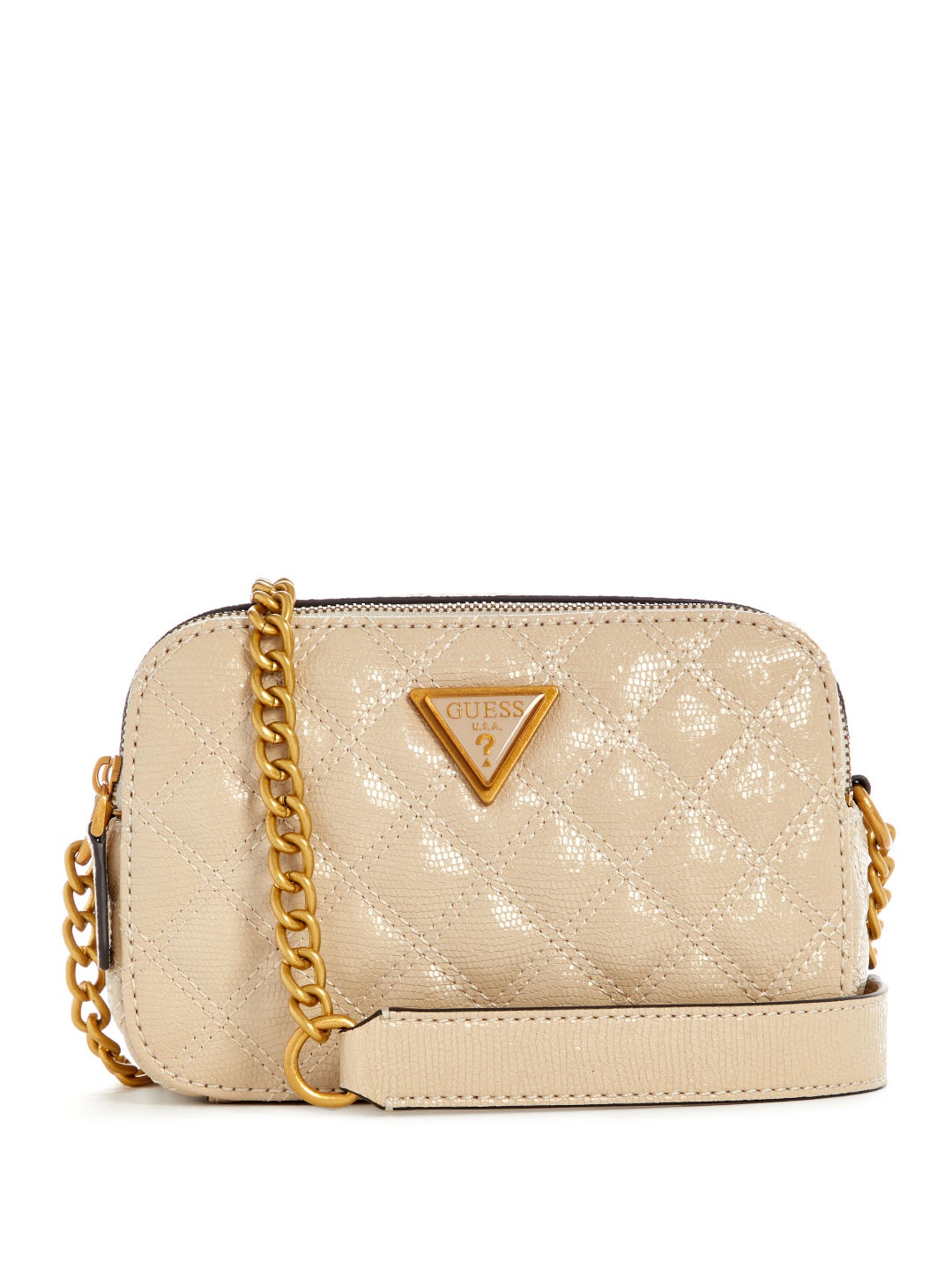 

GUESS Animal Textured Quilted Structured Sling Bag, Beige